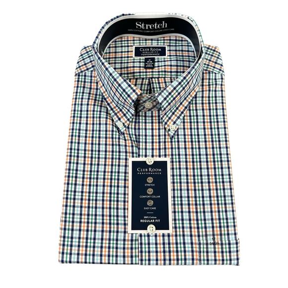 Club Room Mens Regular Fit Performance Plaid Stretch Dress Shirt Size 17 34/35 - Picture 2 of 6